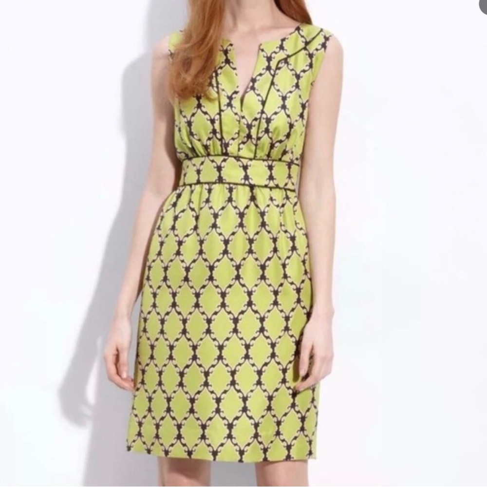 Kate Spade silk lime green dress sleeveless V neck lattice print New w…